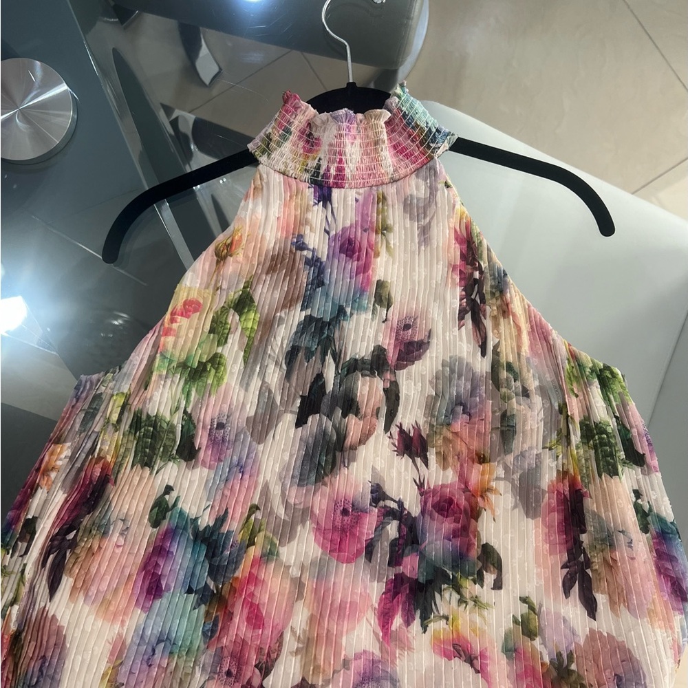 Alex Marie halter Multicolor Floral Pleated Mini Dress size 6 - Picture 2 of 8